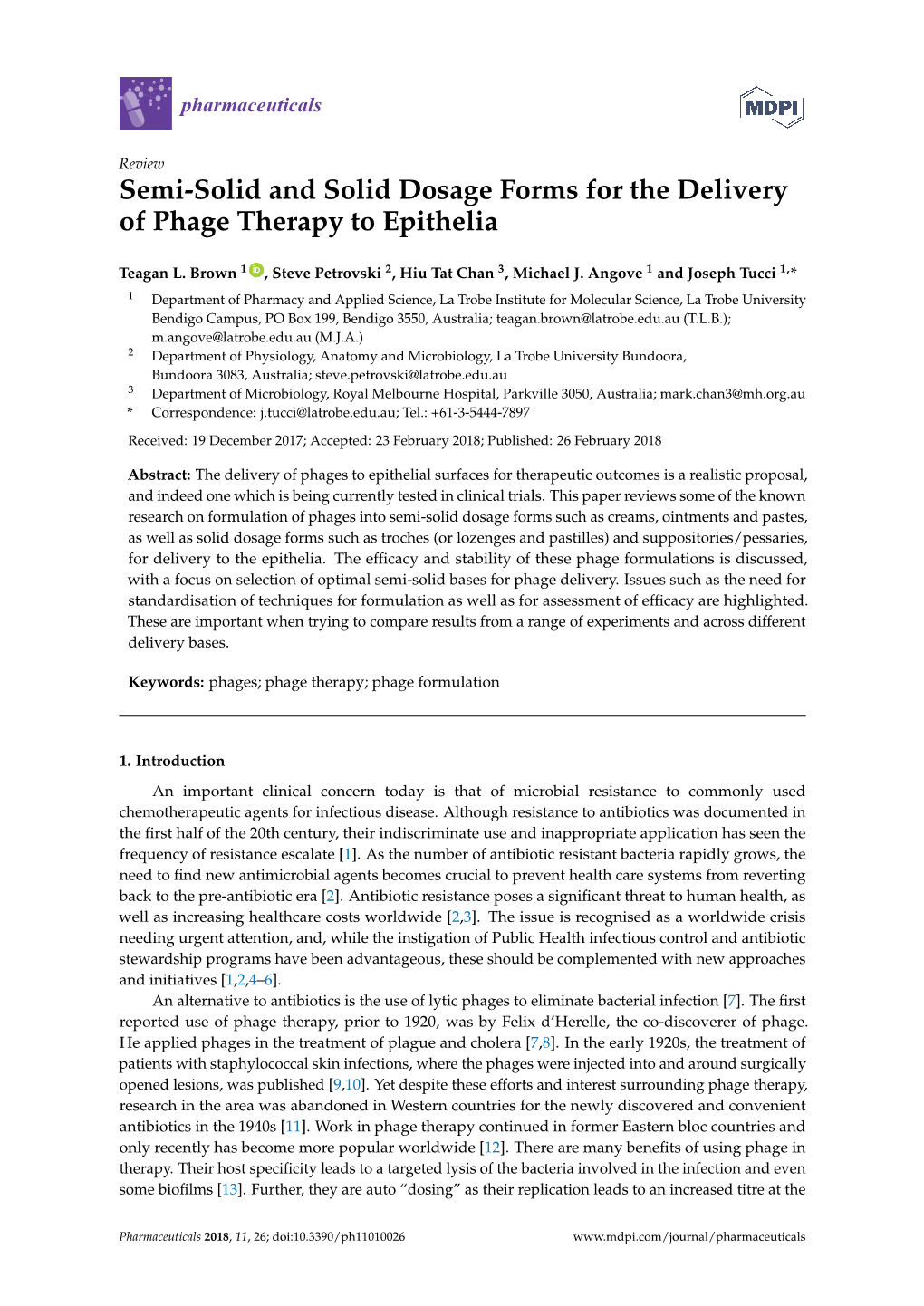 Semi-Solid and Solid Dosage Forms for the Delivery of Phage Therapy to Epithelia