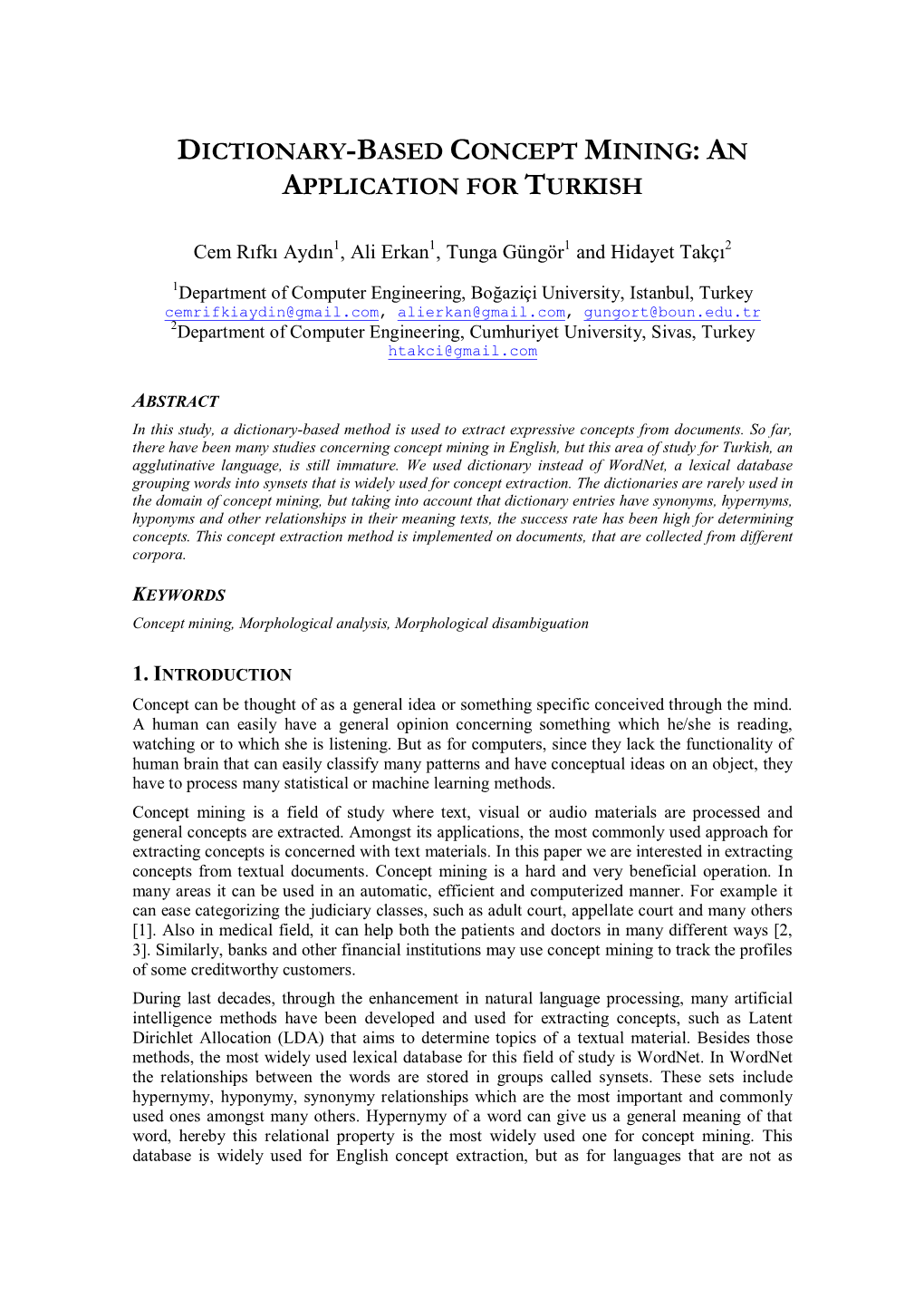 Dictionary-Based Concept Mining: an Application for Turkish