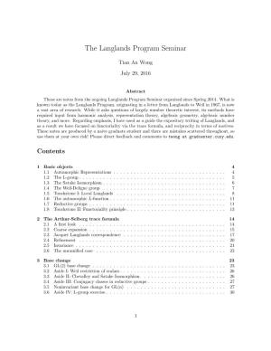 The Langlands Program Seminar