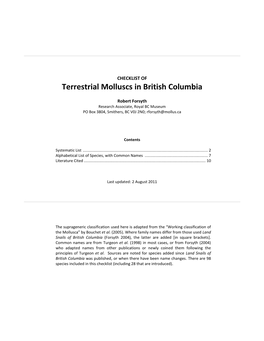 Terrestrial Molluscs in British Columbia