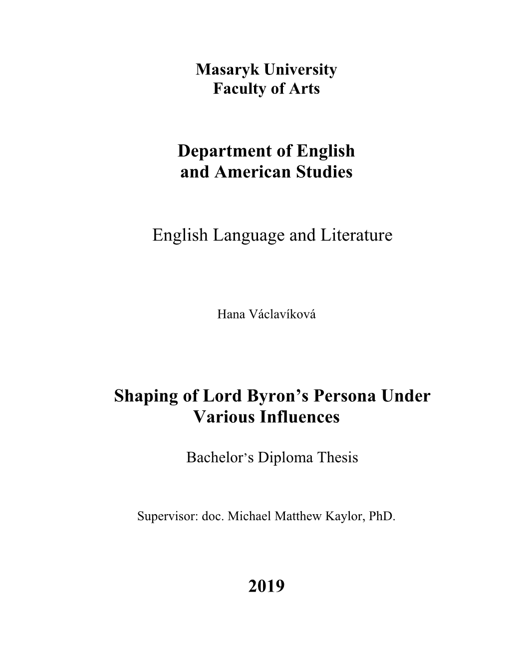 Department of English and American Studies English