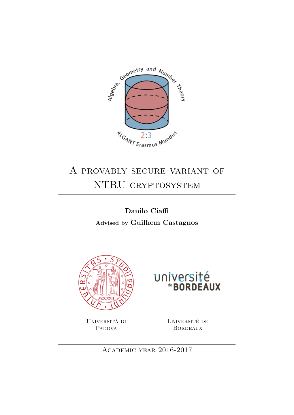 A Provably Secure Variant of NTRU Cryptosystem