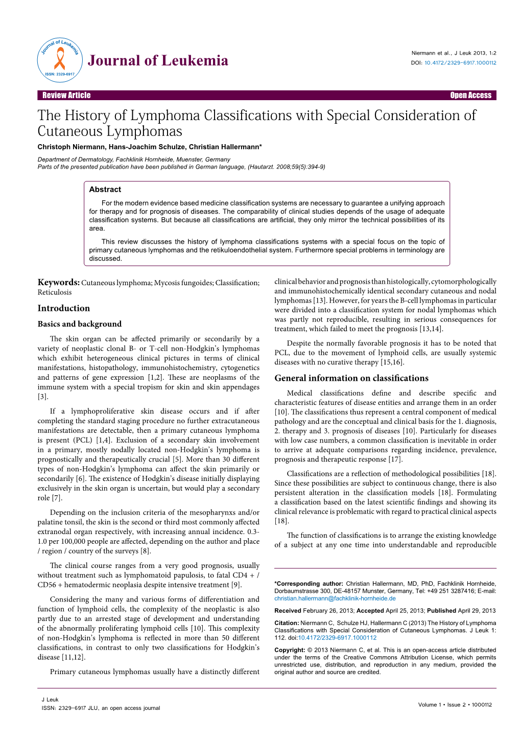 The History of Lymphoma Classifications with Special