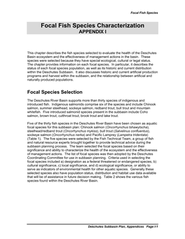 Focal Fish Species Characterization APPENDIX I