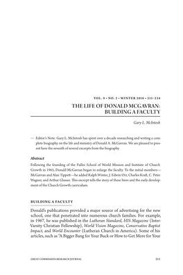 The Life of Donald Mcgavran: Building a Faculty
