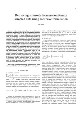 Retrieving Sinusoids from Nonuniformly Sampled Data Using Recursive Formulation