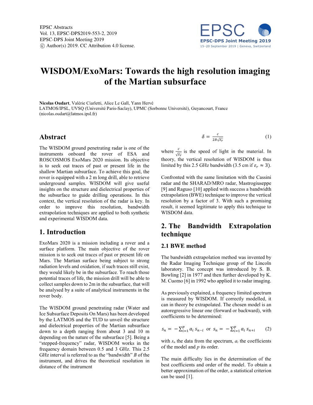 WISDOM/Exomars: Towards the High Resolution Imaging of the Martian Subsurface