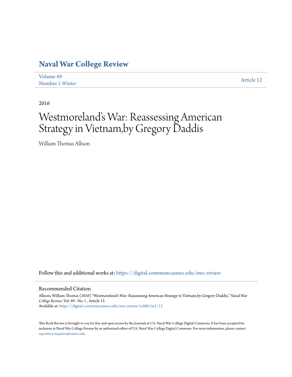 Westmoreland's War: Reassessing American Strategy in Vietnam,By