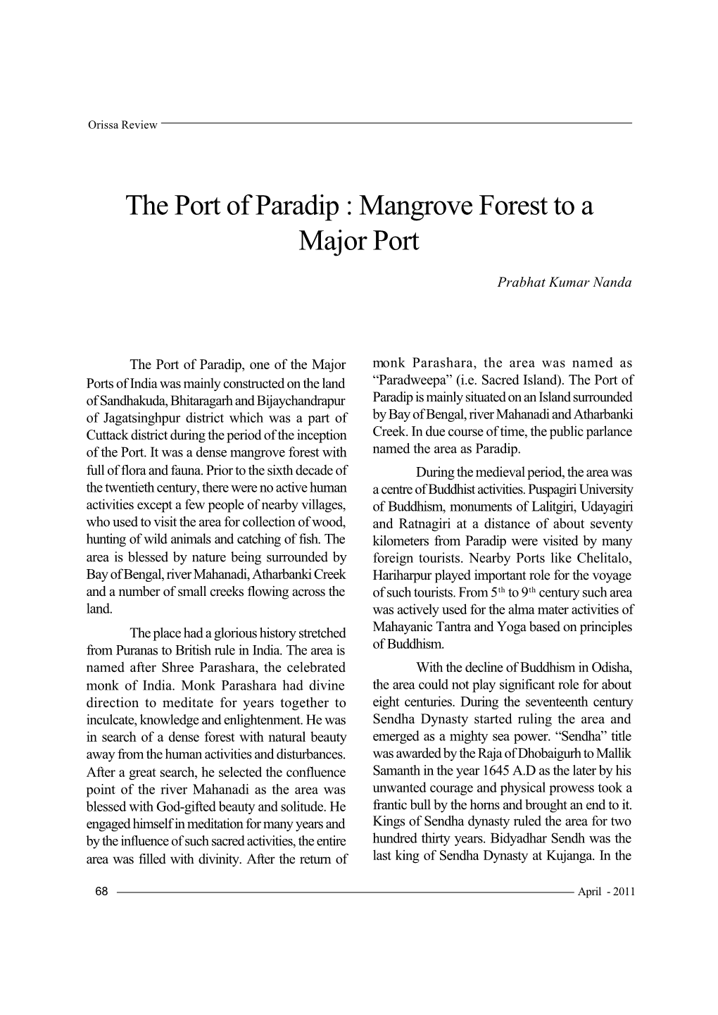 The Port of Paradip : Mangrove Forest to a Major Port