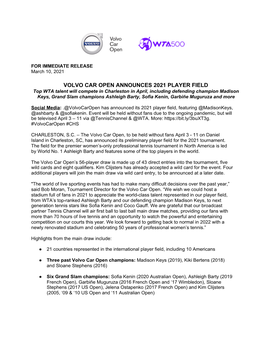 Volvo Car Open Announces 2021 Player Field