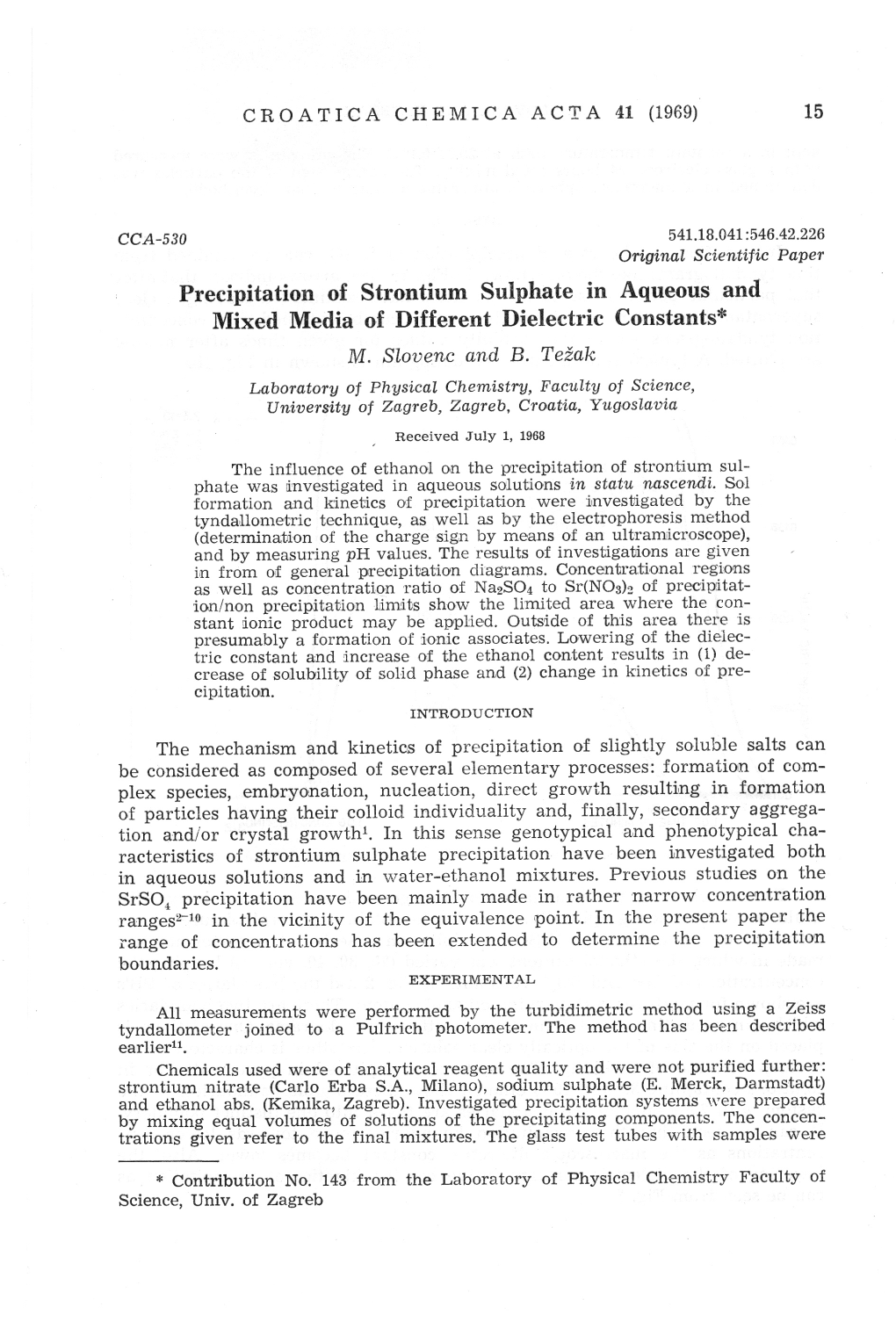 15 Precipitation of Strontium Sulphate in Aqueous and Mixed Media Of