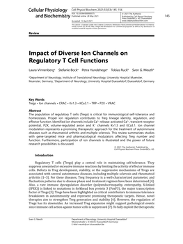 Impact of Diverse Ion Channels on Regulatory T Cell Functions
