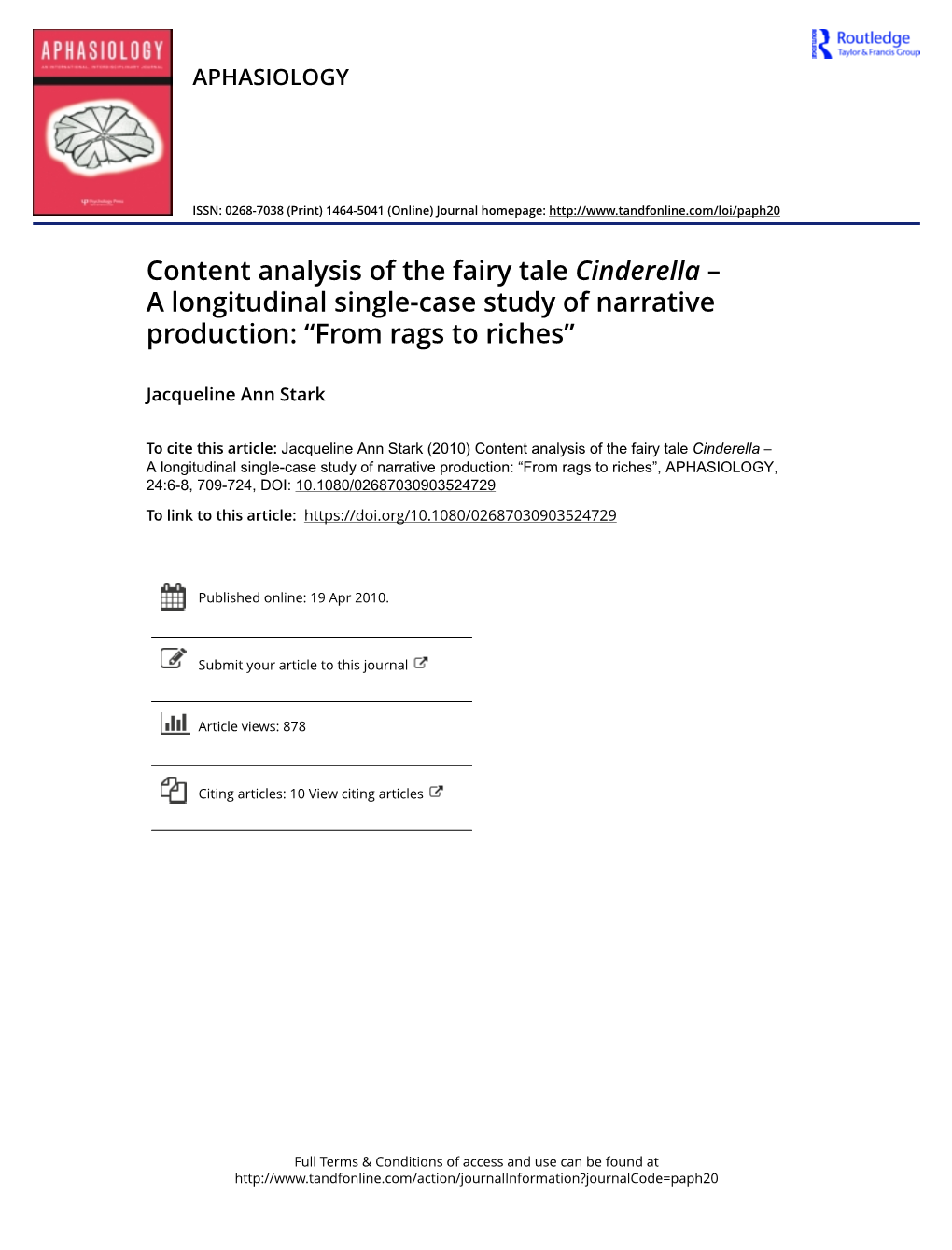 Content Analysis of the Fairy Tale Cinderella – a Longitudinal Single-Case Study of Narrative Production: “From Rags to Riches”