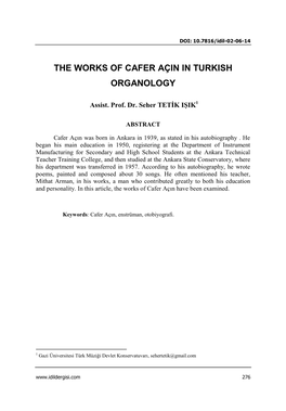 The Works of Cafer Açin in Turkish Organology