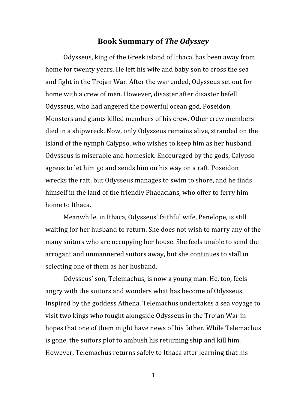 Book Summary of the Odyssey.Pdf