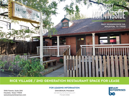Rice Village / 2Nd Generation Restaurant Space for Lease