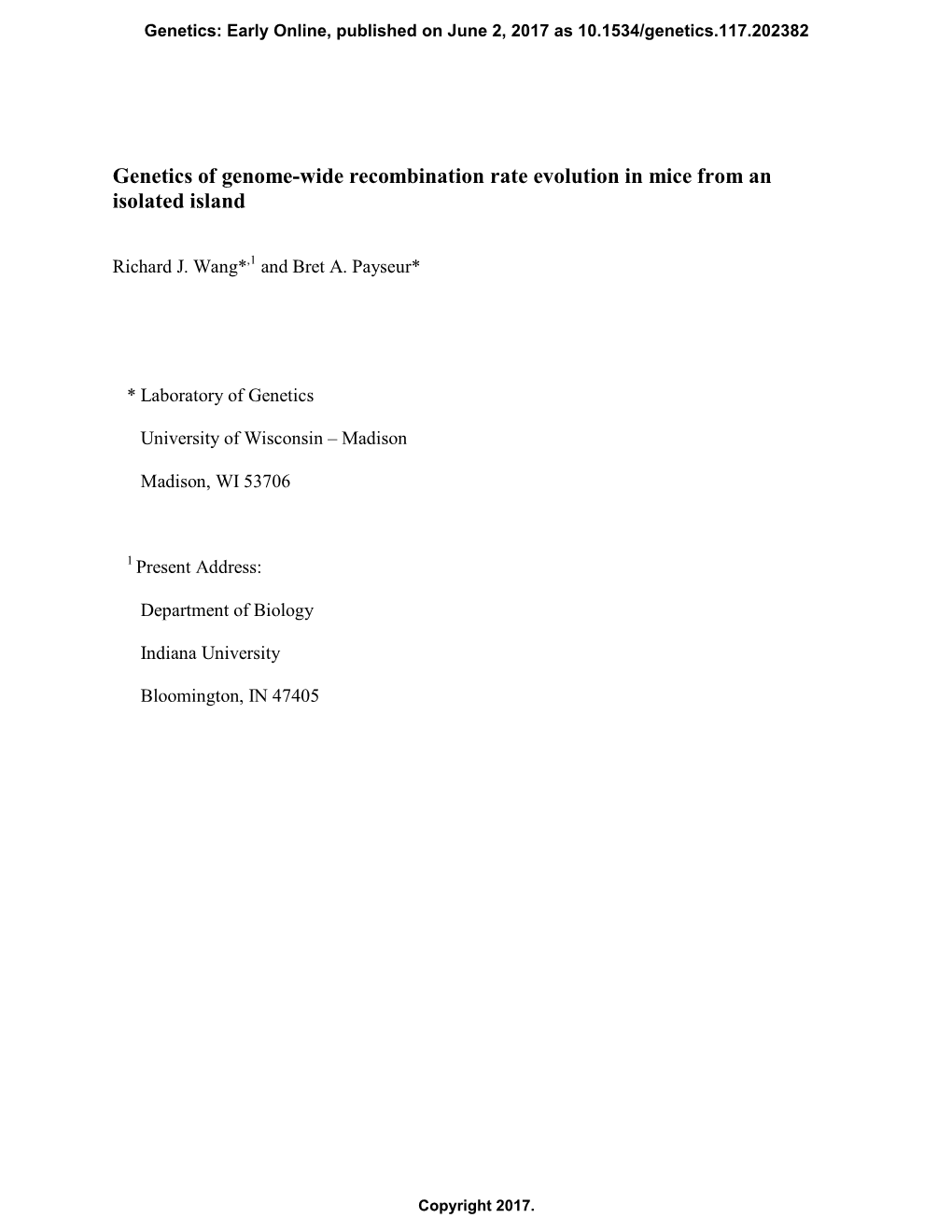 Genetics of Genome-Wide Recombination Rate Evolution in Mice from an Isolated Island