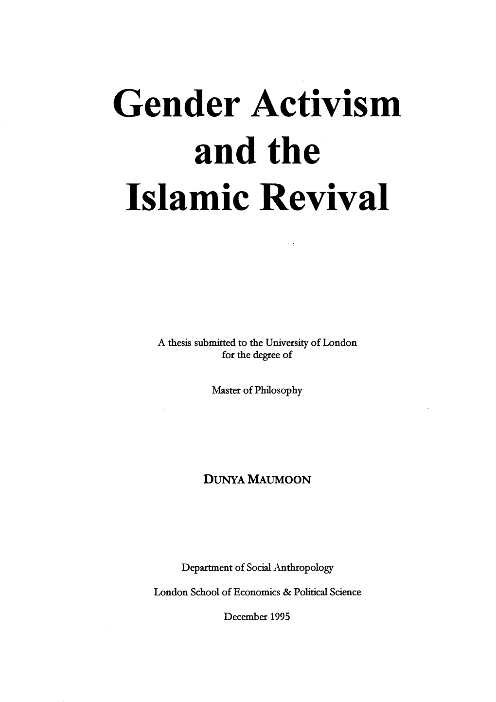 Gender Activism and the Islamic Revival