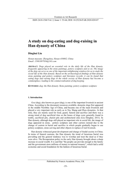 A Study on Dog-Eating and Dog-Raising in Han Dynasty of China