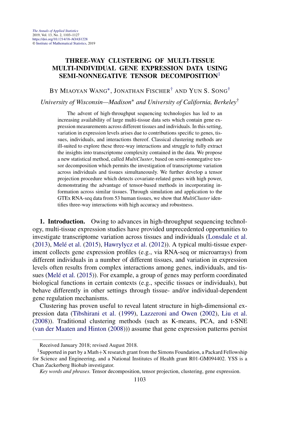 Three-Way Clustering of Multi-Tissue Multi-Individual Gene Expression Data Using Semi-Nonnegative Tensor Decomposition1