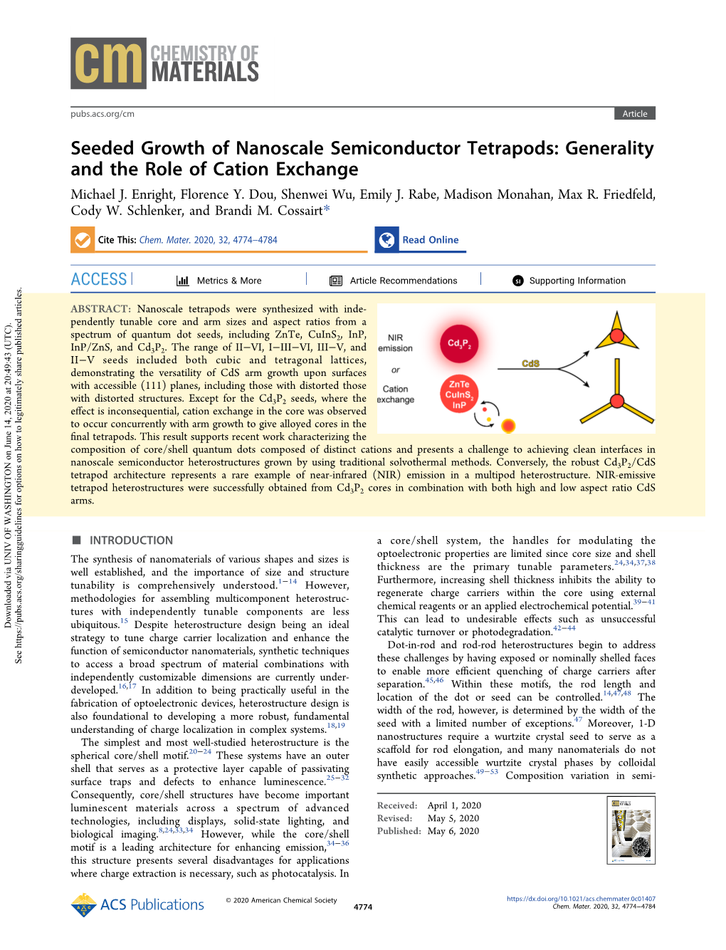 Seeded Growth of Nanoscale Semiconductor Tetrapods: Generality and the Role of Cation Exchange Michael J