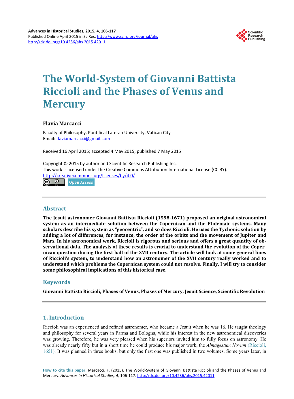 The World-System of Giovanni Battista Riccioli and the Phases of Venus and Mercury