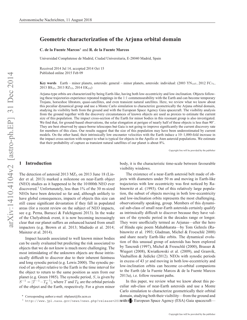 Geometric Characterization of the Arjuna Orbital Domain