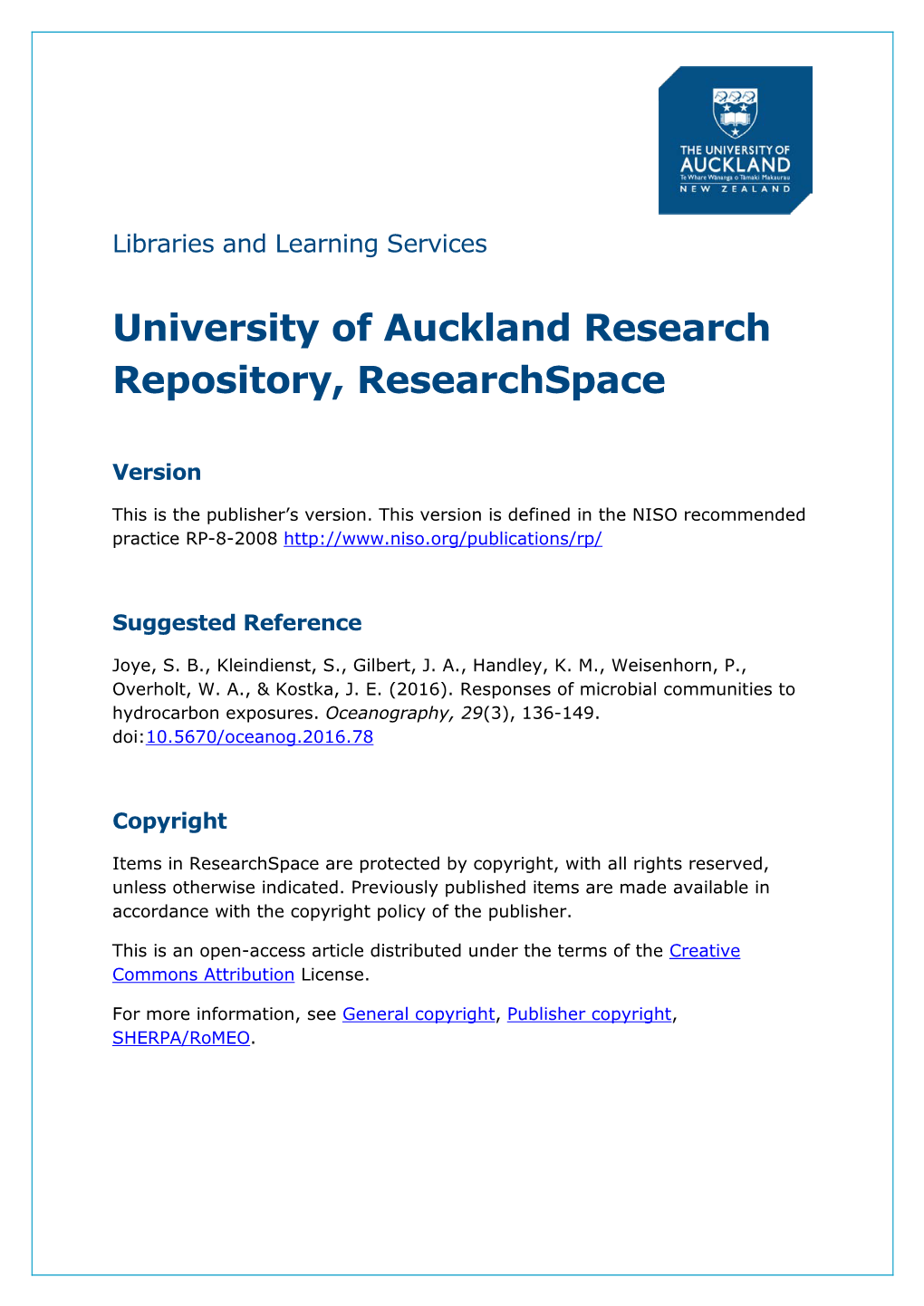 University of Auckland Research Repository, Researchspace