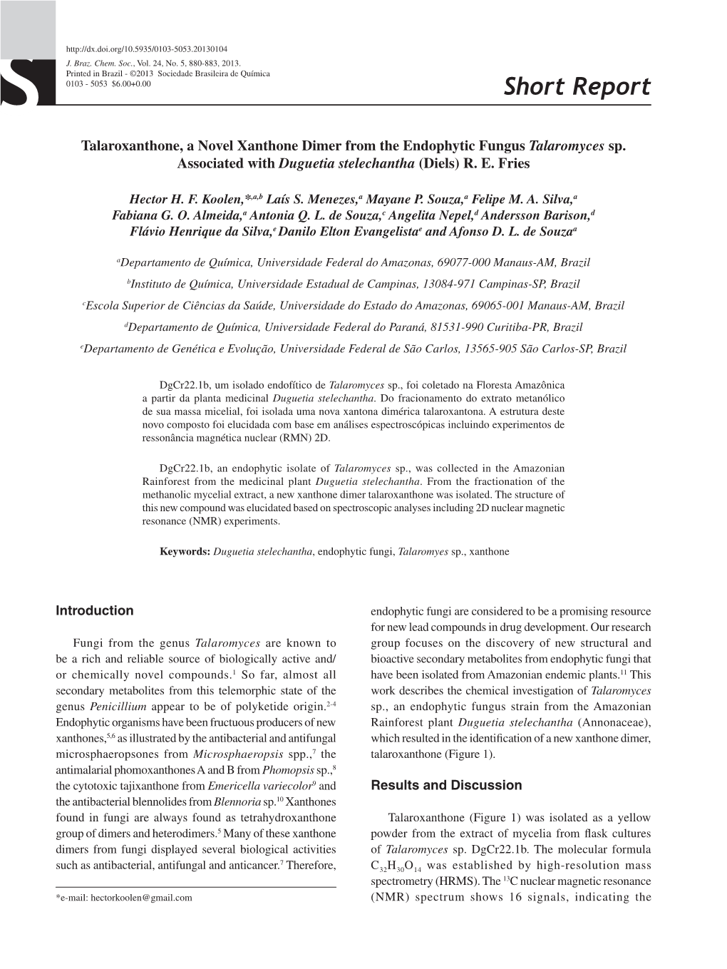 Talaroxanthone, a Novel Xanthone Dimer from the Endophytic Fungus Talaromyces Sp