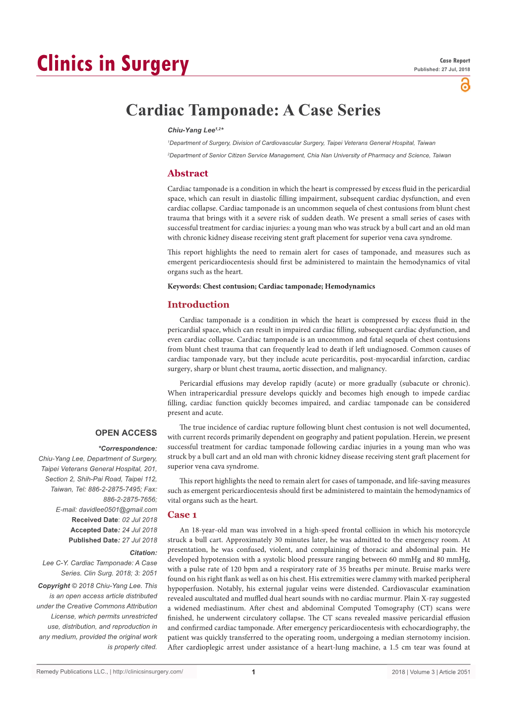 Cardiac Tamponade: a Case Series