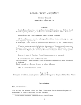 Cousin Primes Conjecture