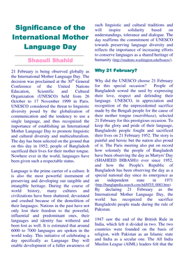 Significance of the International Mother Language Day Language