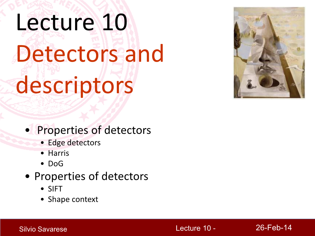 Lecture 10 Detectors and Descriptors