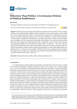 Otherwise Than Politics: a Levinassian Defense of Political Indifference