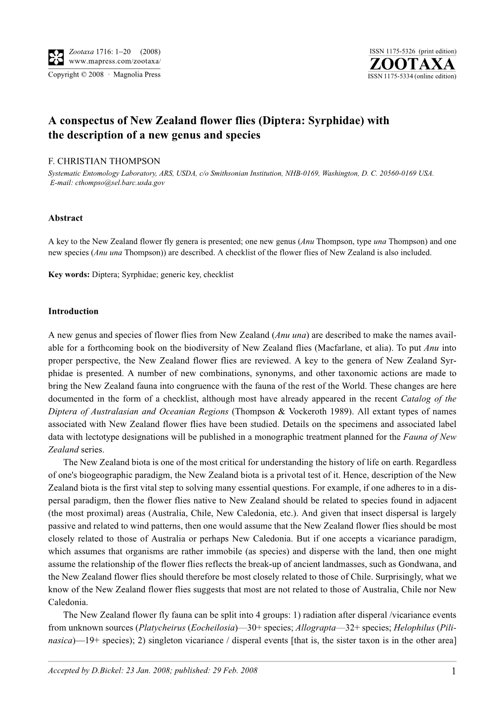 (Diptera: Syrphidae) with the Description of a New Genus and Species