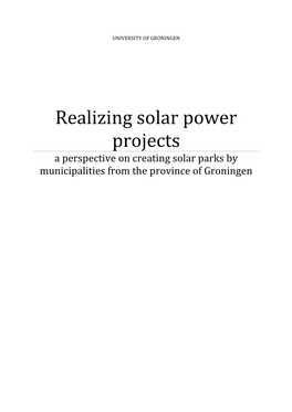 Realizing Solar Power Projects a Perspective on Creating Solar Parks by Municipalities from the Province of Groningen