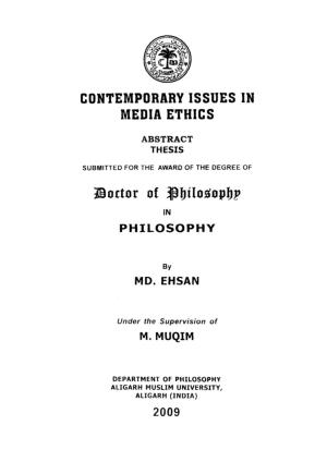 CONTEMPORARY ISSUES in MEDIA ETHICS Boctor of $I)Tios(Opi)