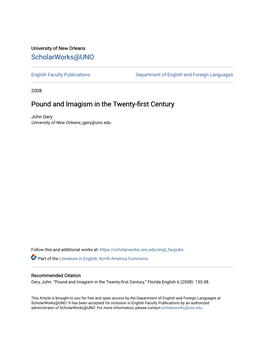 Pound and Imagism in the Twenty-First Century