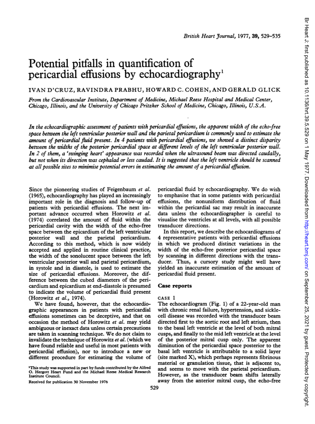 Pericardial Effusions by Echocardiography' IVAN D'cruz, RAVINDRA PRABHU, HOWARD C