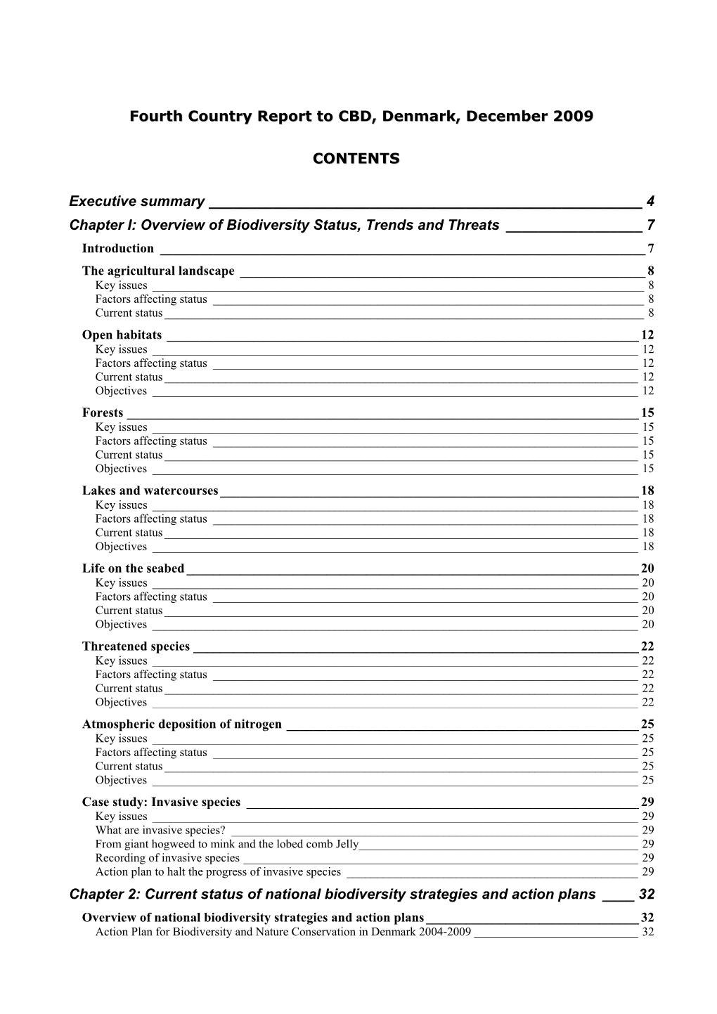 Fourth Country Report to CBD, Denmark, November 2009