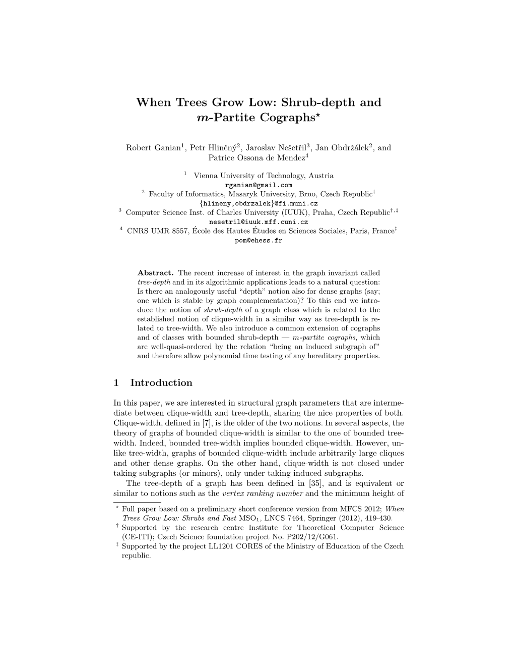 Shrub-Depth and M-Partite Cographs?