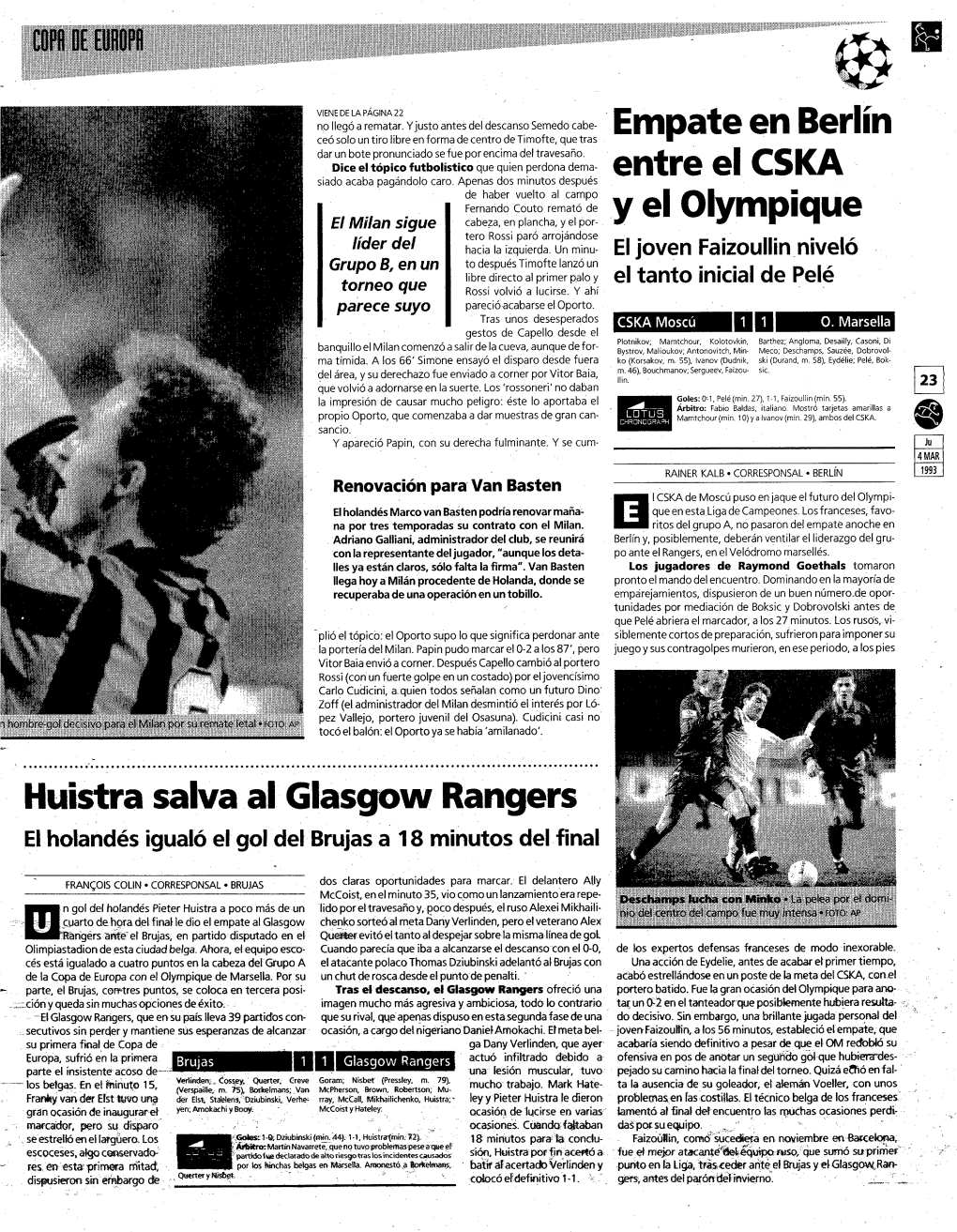 Empate En Berlín Entre El CSKA Y El Olympique Huistra Salva Al Glasgow Rangers