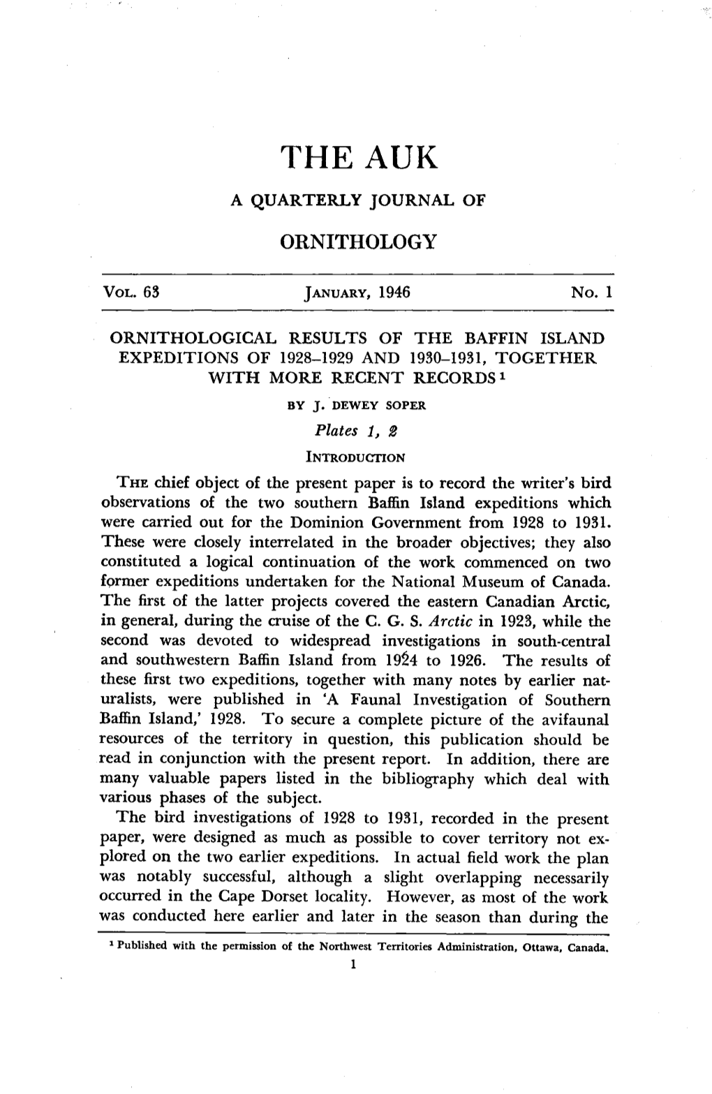 ORNITHOLOGICAL RESULTS of the BAFFIN ISLAND EXPEDITIONS of 1928-1929 and 1930-1931, TOGETHER with MORE RECENT RECORDS X by J