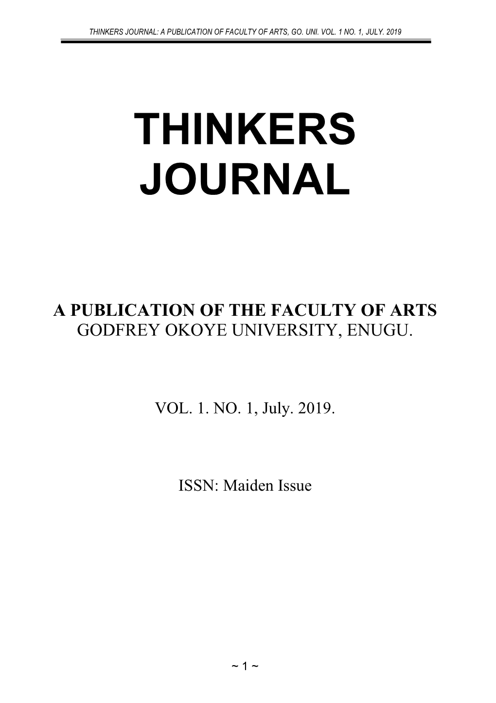 Thinkers Journal: a Publication of Faculty of Arts, Go