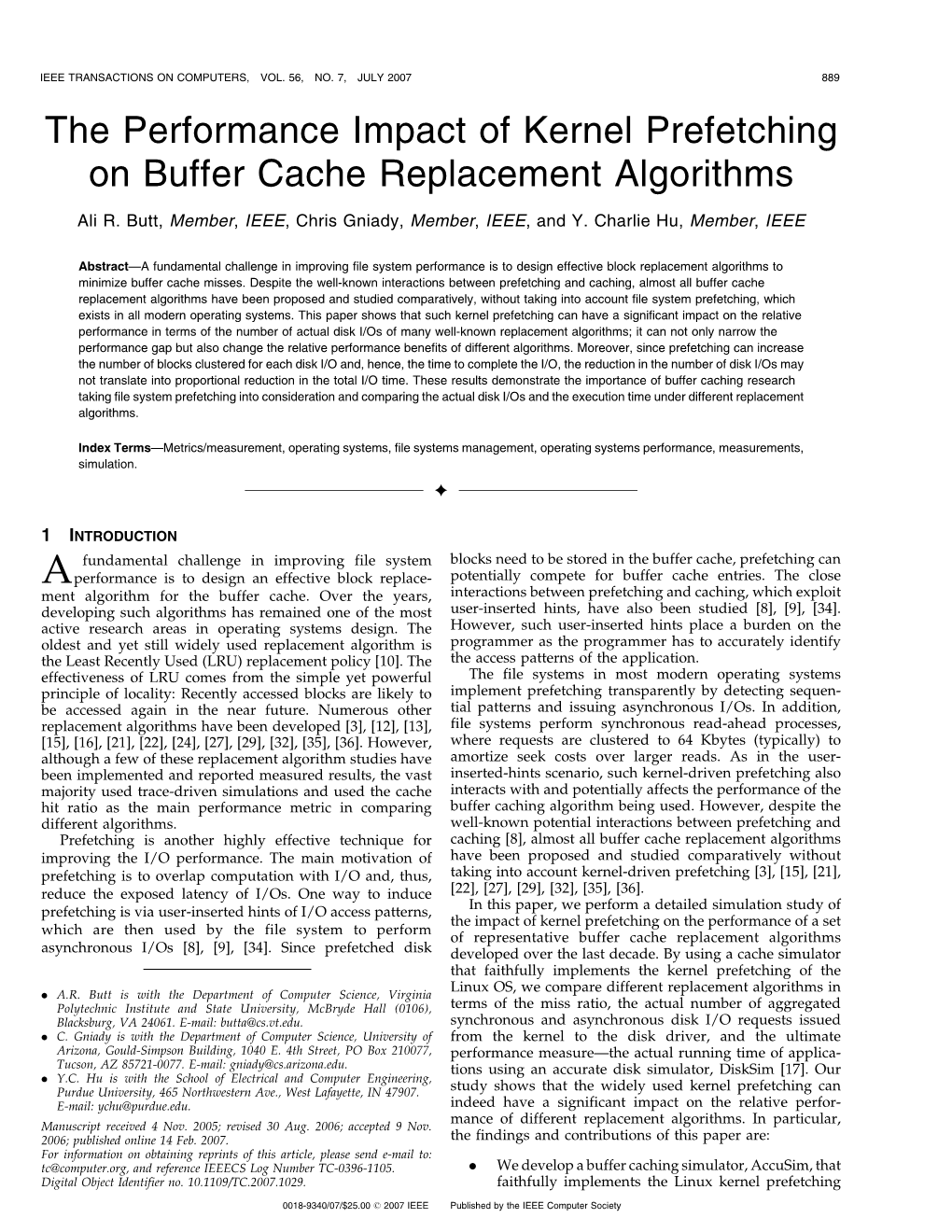 The Performance Impact of Kernel Prefetching on Buffer Cache Replacement Algorithms