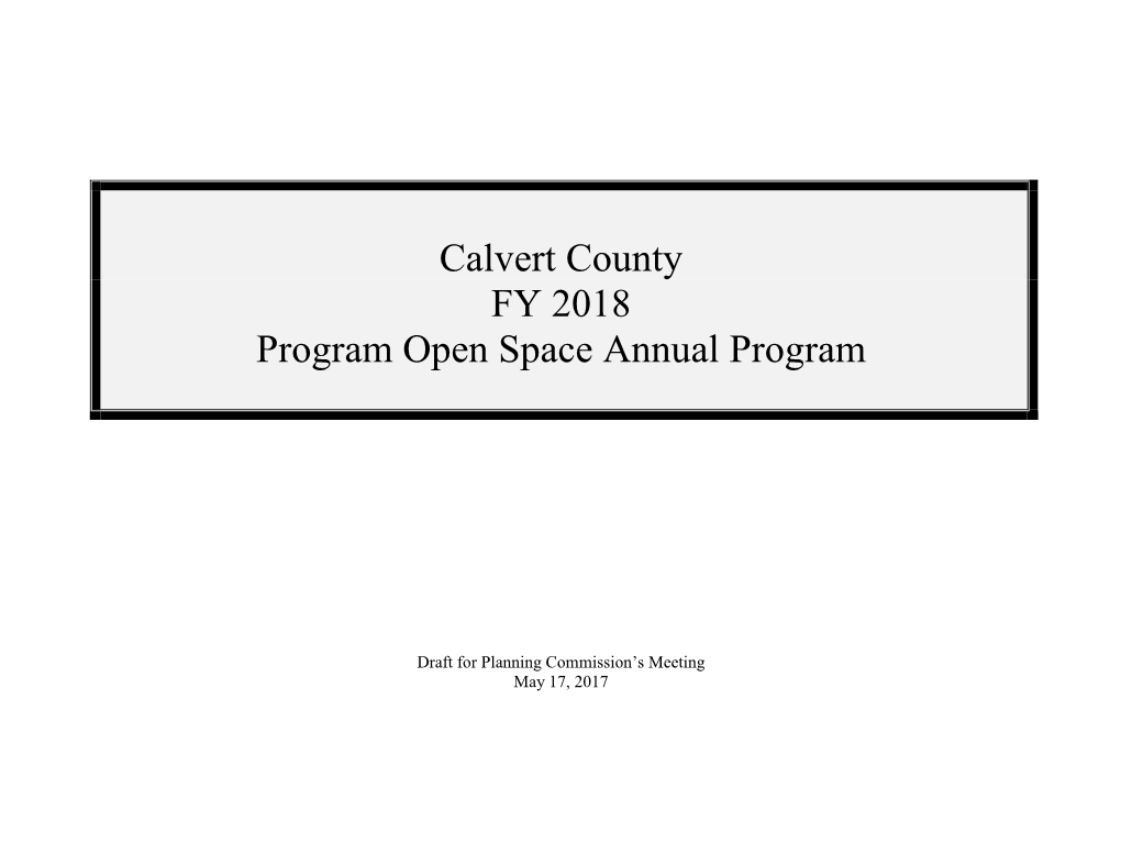 Calvert County FY 2018 Program Open Space Annual Program