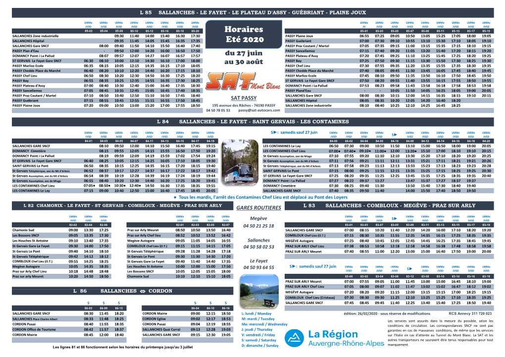 Horaires Eté 2020