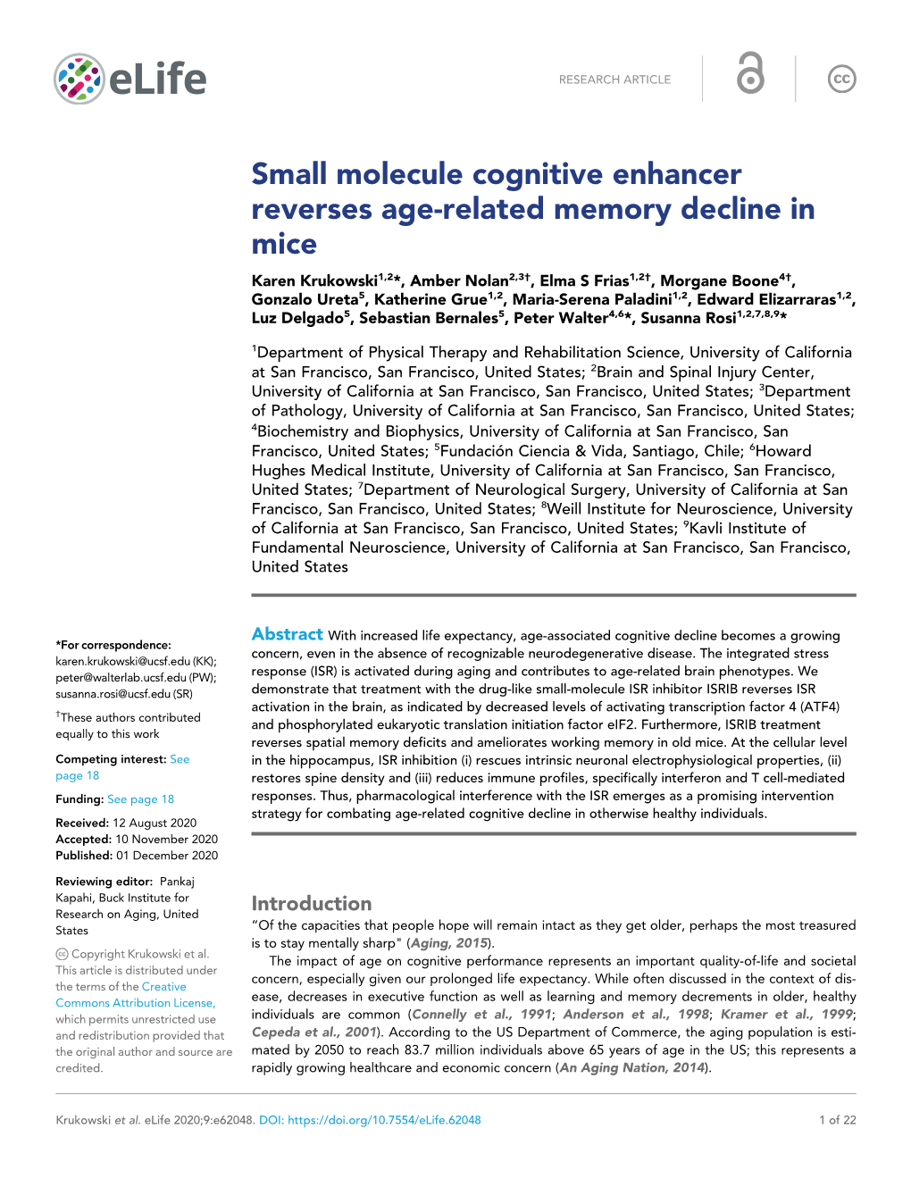 Small Molecule Cognitive Enhancer Reverses Age-Related