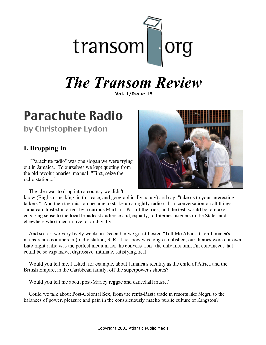 Transom Review: Parachute Radio in Jamaica