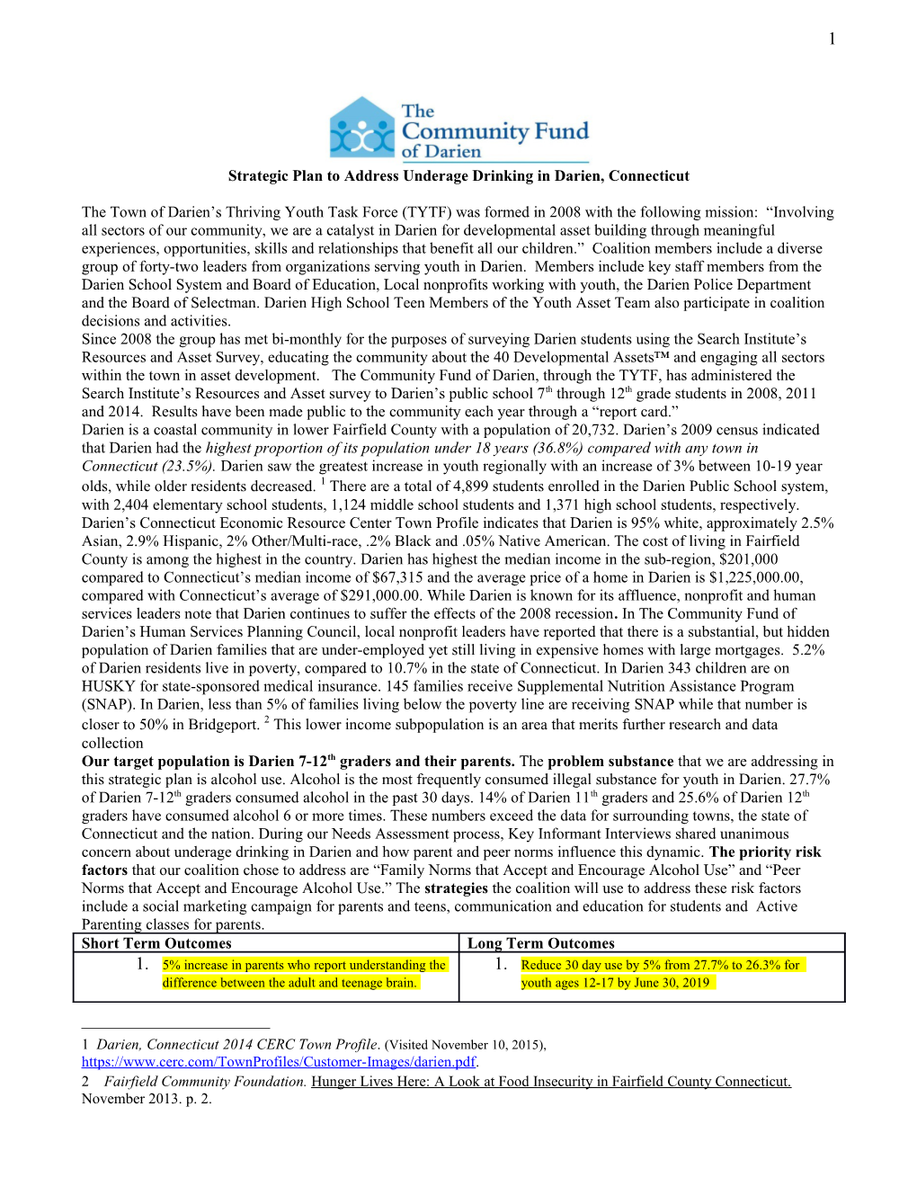 Strategic Plan to Address Underage Drinking in Darien, Connecticut